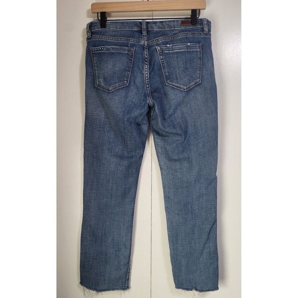 BLANK NYC Shadow Seam Distressed Two-Tone Blue Skinny Jeans Womens SZ 28 Cropped - Picture 3 of 14